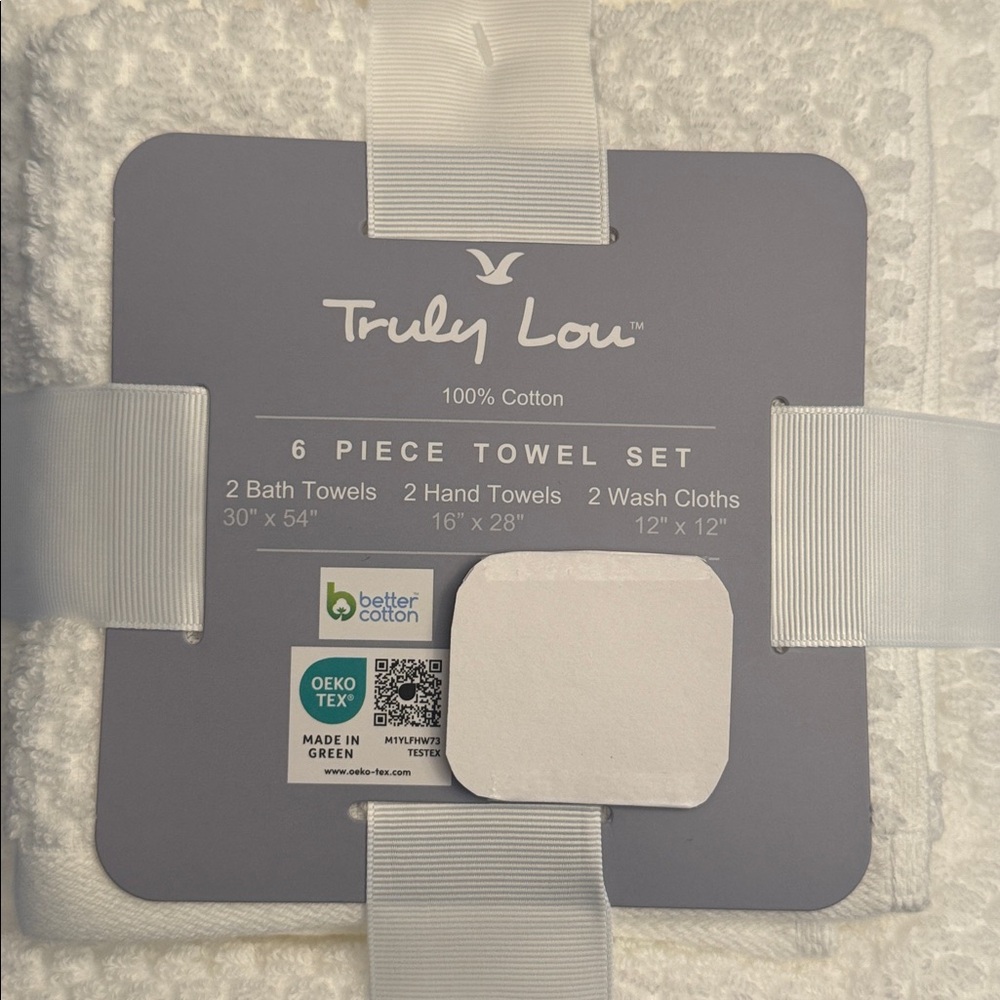 6pc TRULY LOU 100% Cotton Bath Towel Set - White - Picture 4 of 5